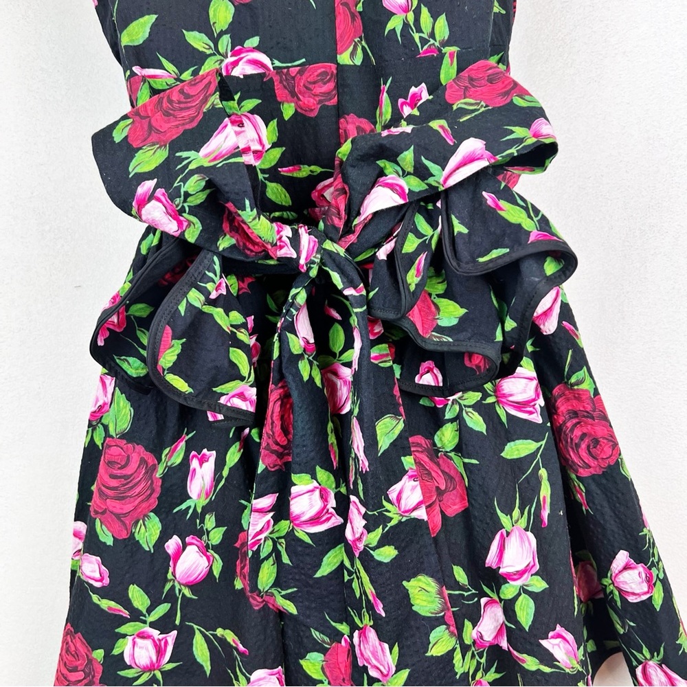 Betsey Johnson Retro Rose Print Bow Dress Size 10 Pin-up Rockabilly Strapless - Picture 6 of 11